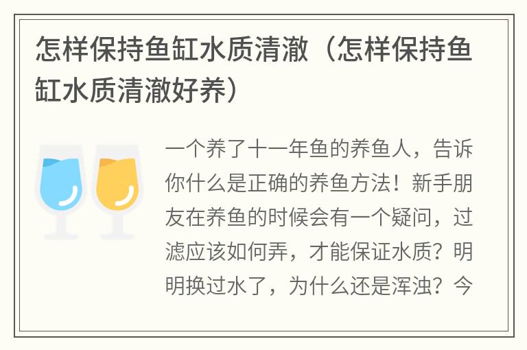 怎樣保持魚缸水質(zhì)清澈(怎樣保持魚缸水質(zhì)清澈好養(yǎng))